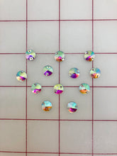 Rhinestones - 10mm Czech "Bright-Cut" Crystal AB Rivoli (Round) Sew-On Per Dozen